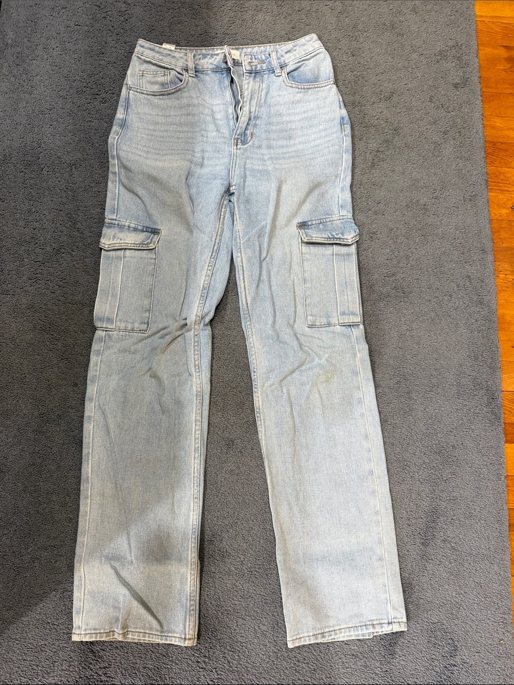 Light Wash Denim Cargo Jeans